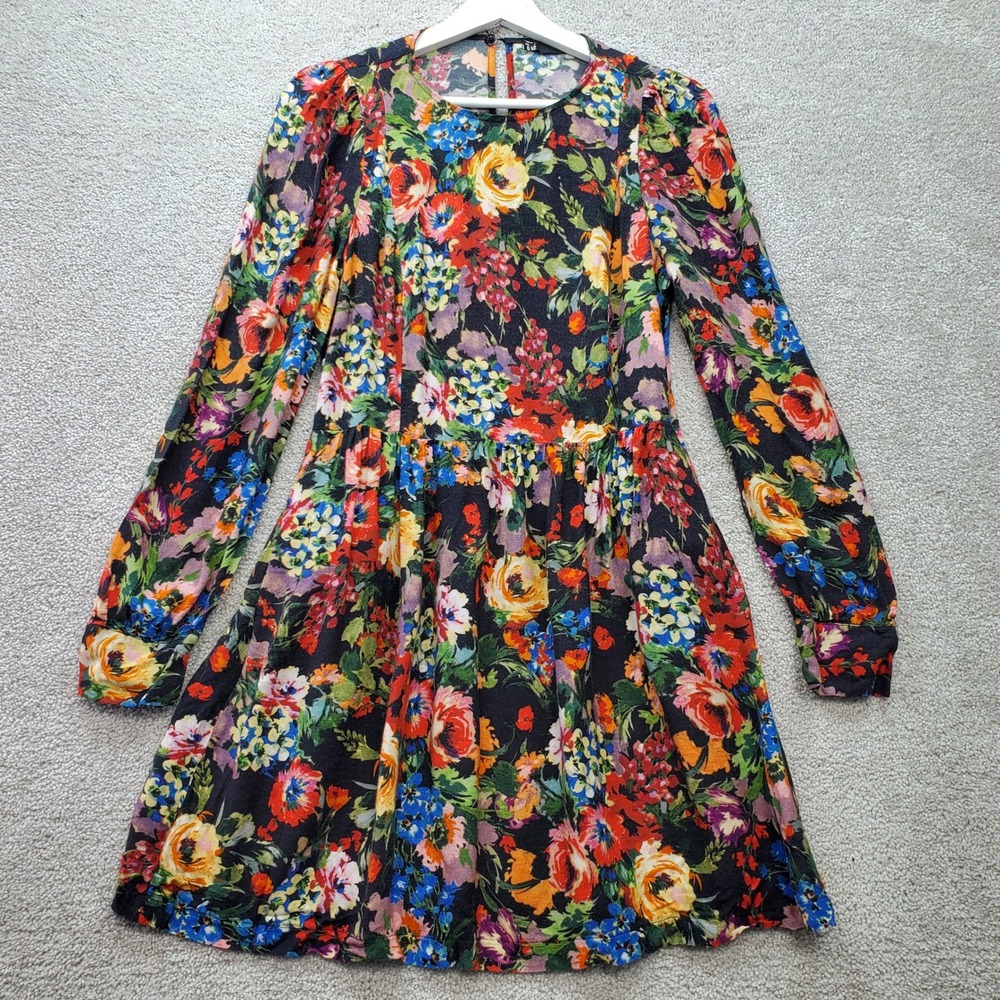 Love Moschino Dress Women 6 Floral Print Long Sleeve Fit Flare Boho Art Italian
